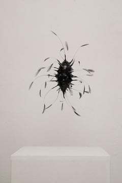 Vivian Alarcón: Escultura contemporánea abstracta de cristal y plumas negras