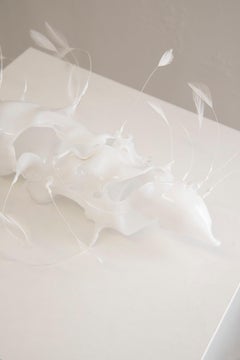 Vivian Alarcón Contemporary Abstract Glass and White Feather Sculpture Candere