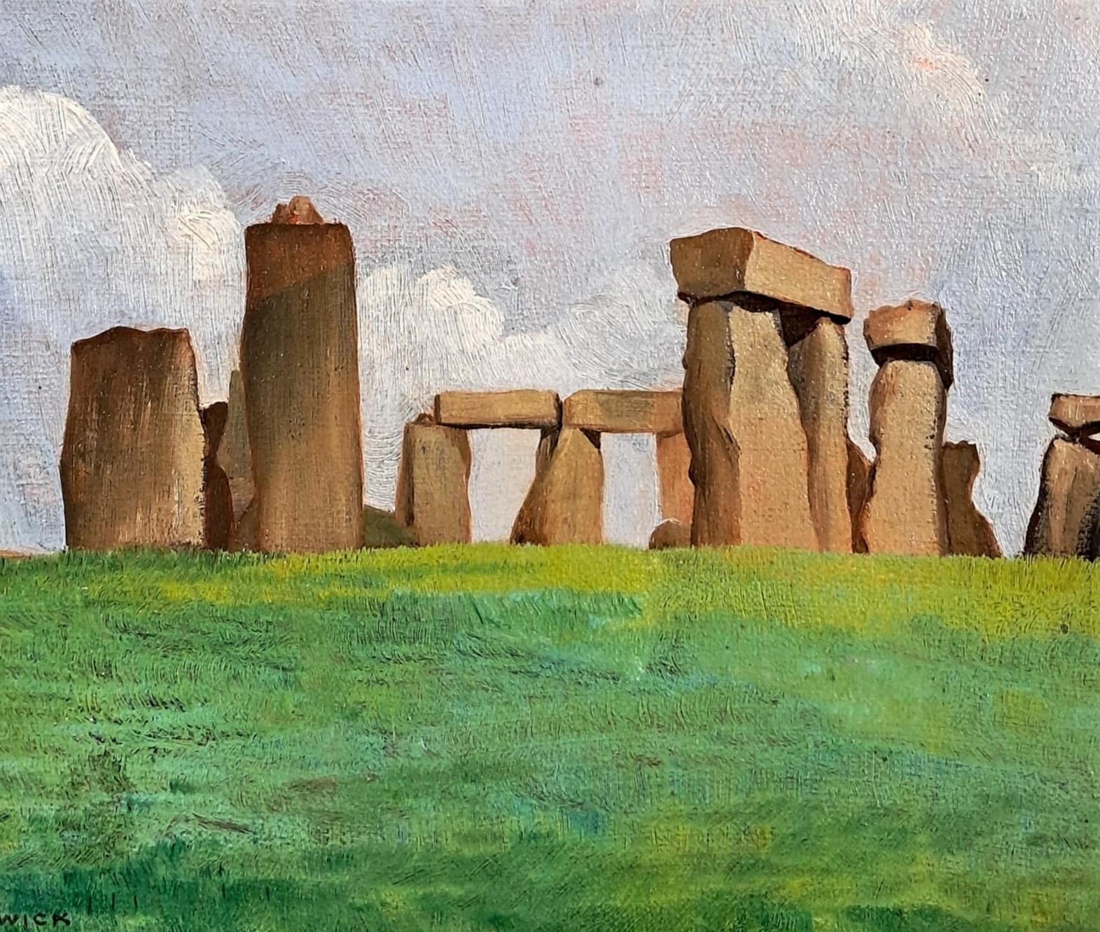 Stonehenge - Pittura ad olio di paesaggio britannico moderno della metà del XX secolo in vendita 1