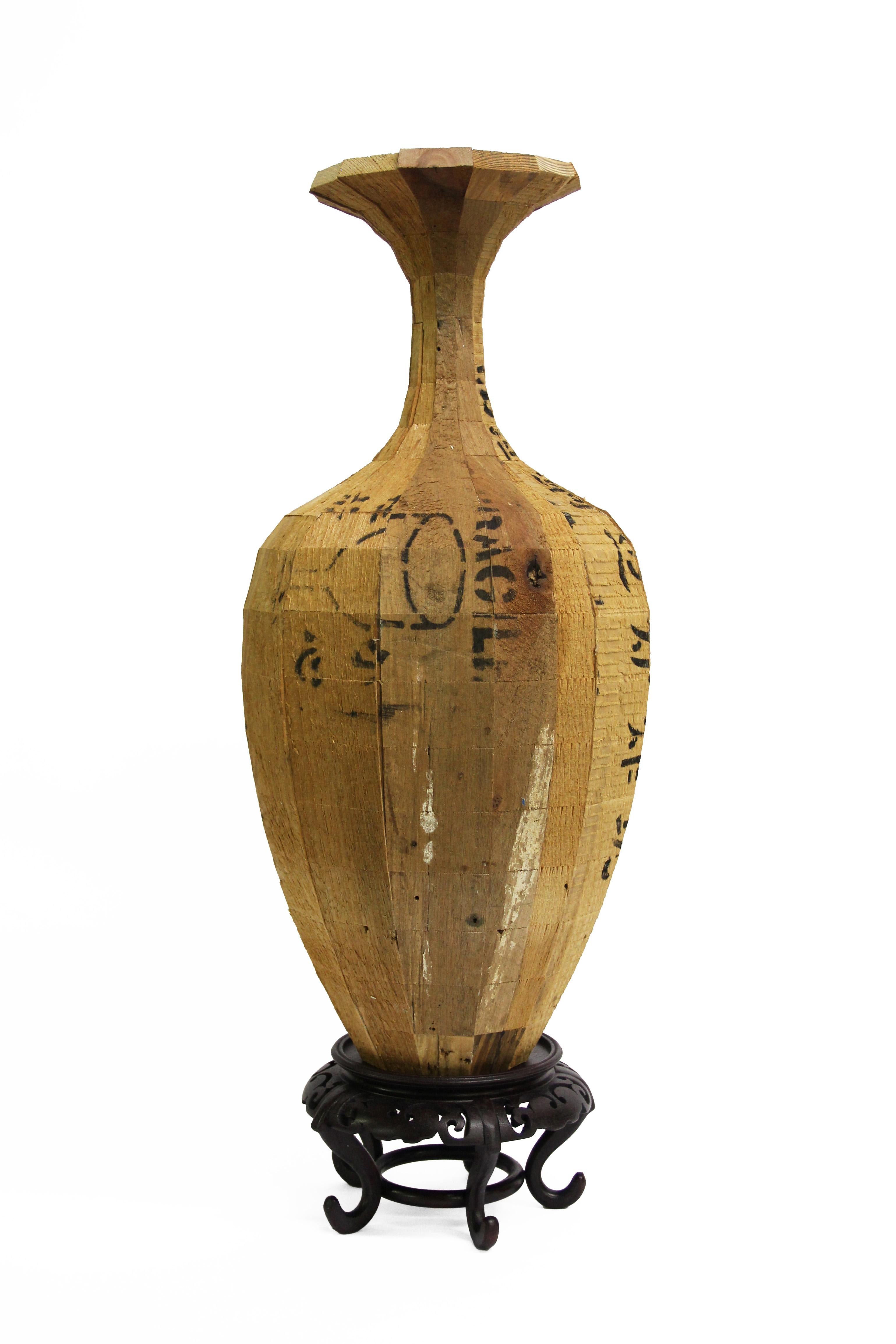 Willow Leaf Vase II, Vivian Chiu, 2023, Pine Crate Wood Assemblage, Rosewood