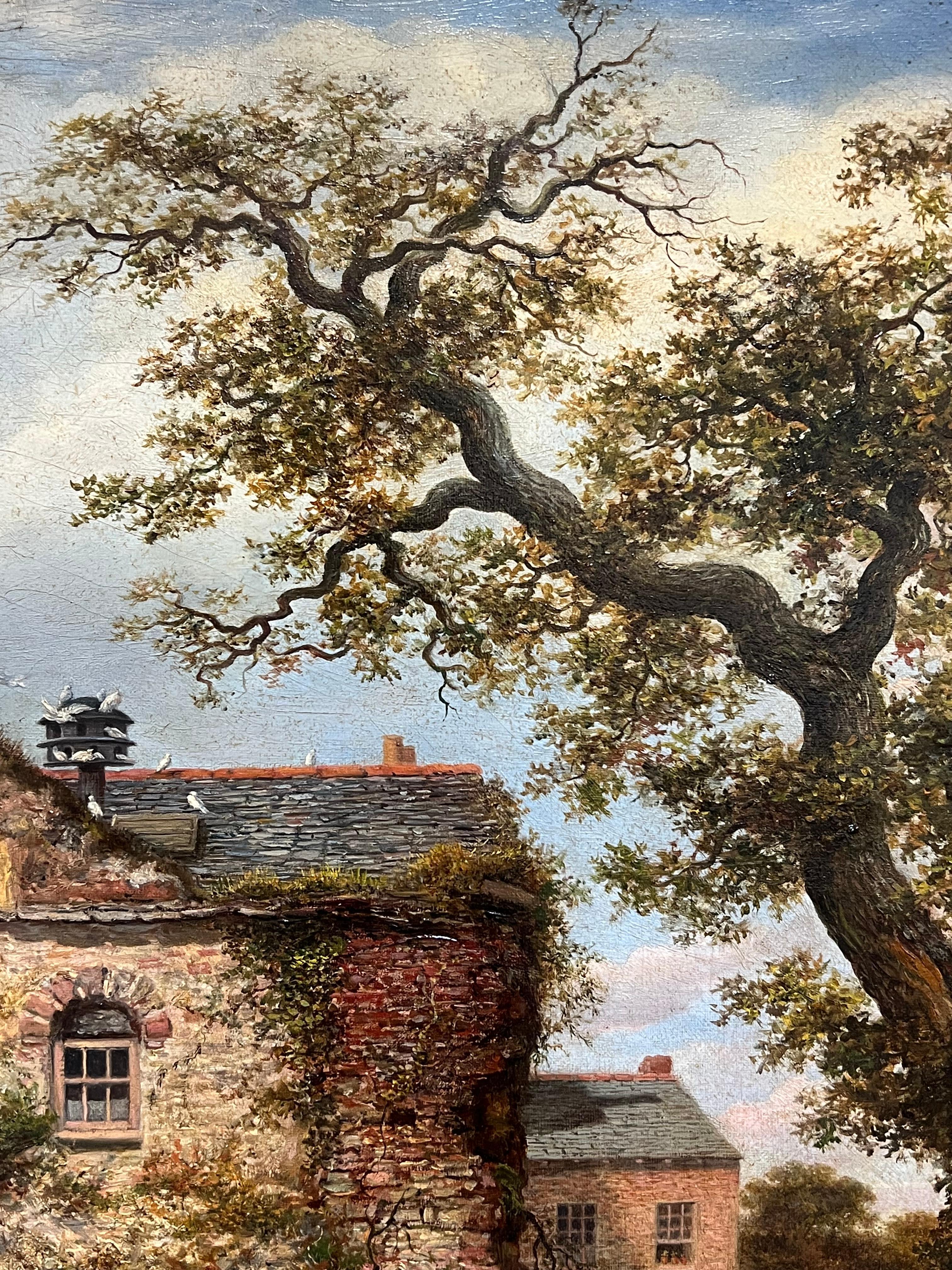 Grande olio britannico vittoriano firmato Vita rurale Casa con ruscello Molte figure - Painting Vittoriano di Vivian Crome