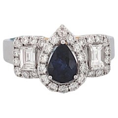 Vivian  Elegant 18k White Gold Ring with Sapphire Center Stone and Diamond Halo