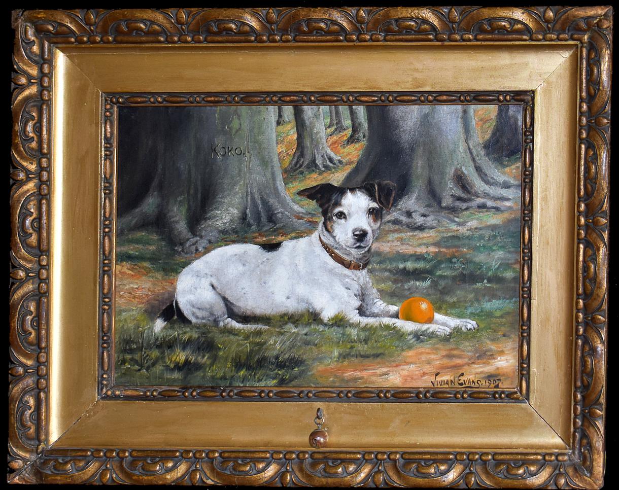 Animal Painting di Vivian Evans - Koko con la sua palla preferita