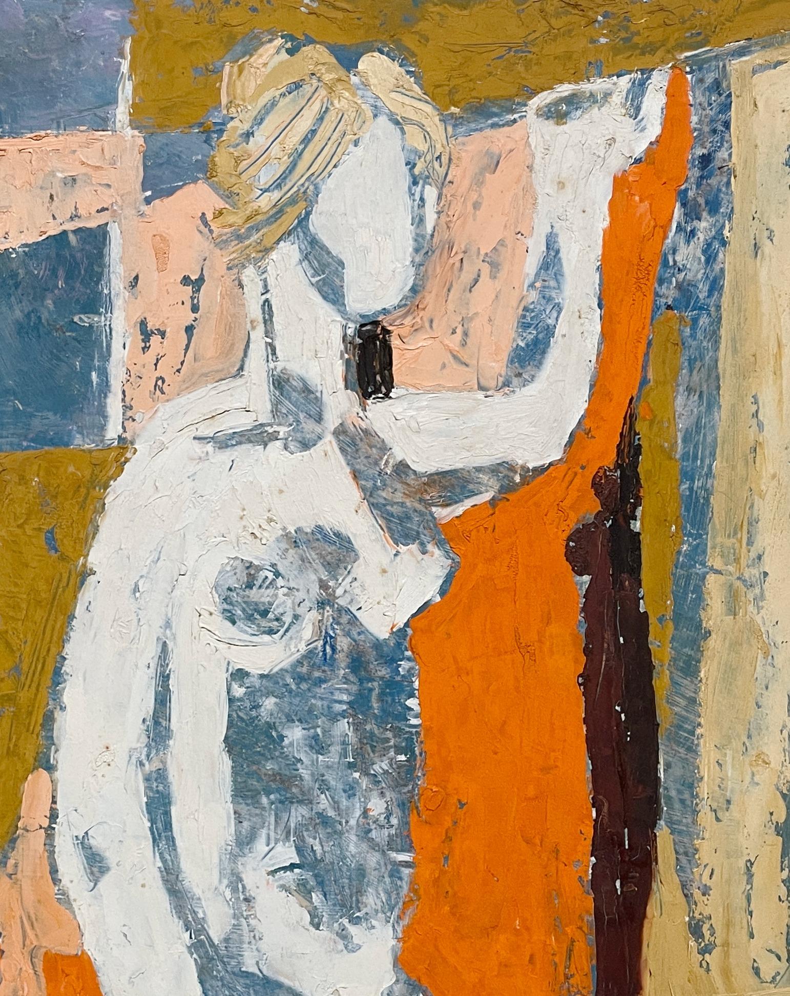 Una vibrante scena d'interno di uno Studio A di metà secolo moderno degli anni '60 con un nudo femminile in piedi, opera della nota artista Vivian Kinsley Chapin (Am. 1909-1984).  Molto 