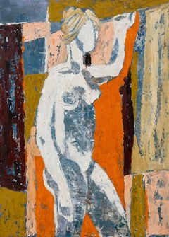 A Vibrant, Mid-Century Modern Studio Interior Scene, Standing Nude, Woman Artist