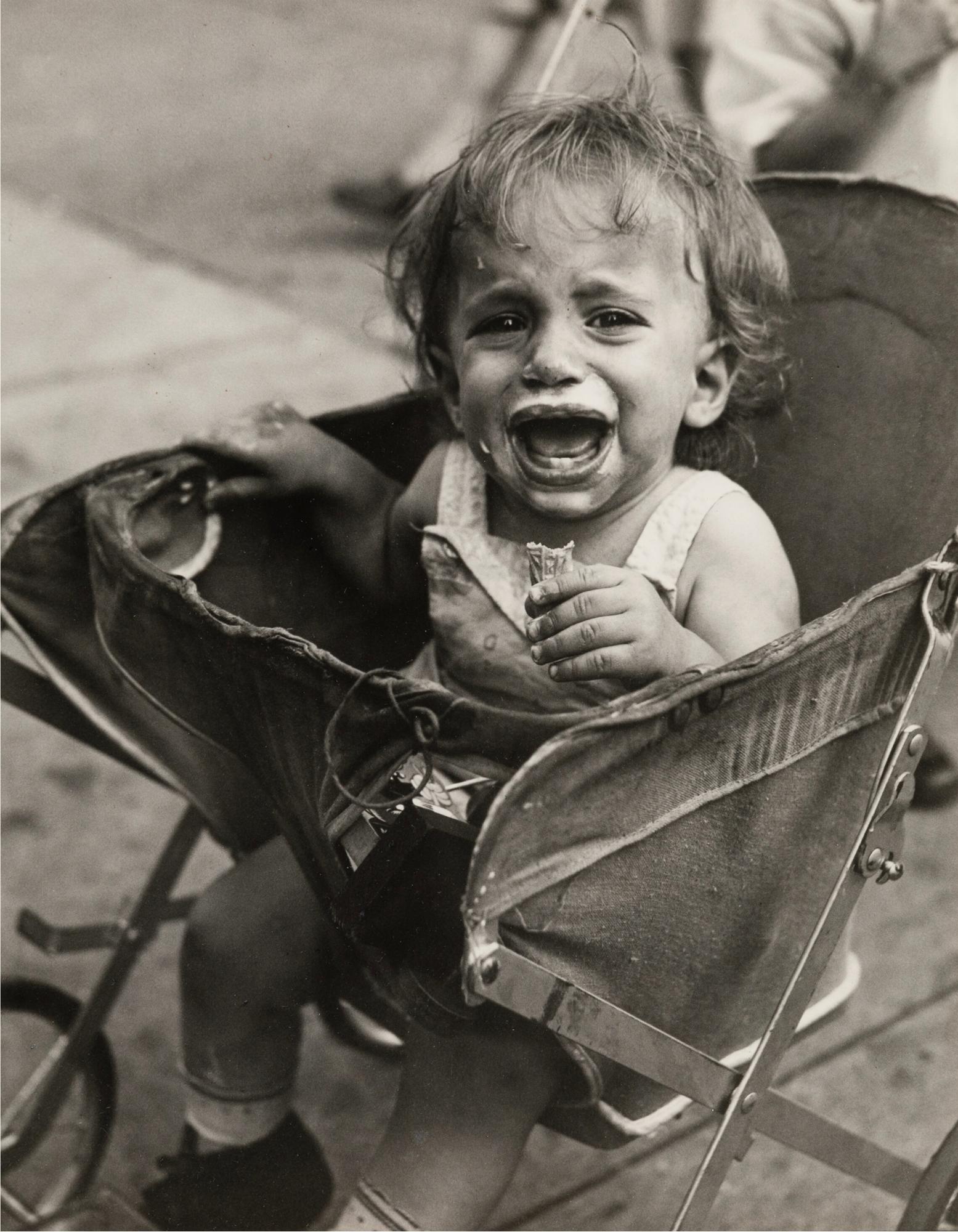 Vivian Maier Portrait Photograph - Crying Child in Stroller,  Vintage Print  - Female Street Photographer