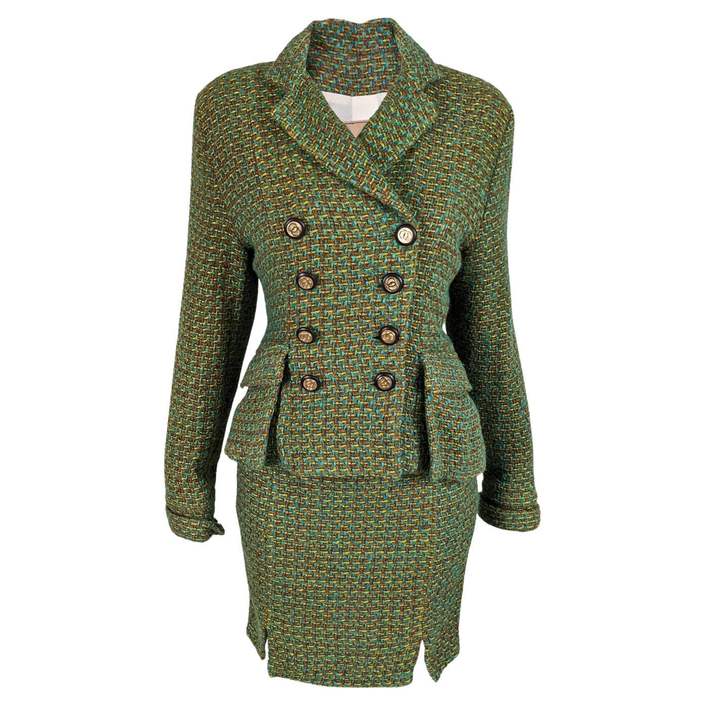 Jasper Conran 1980s teal grosgrain skirt suit - womens 8 6