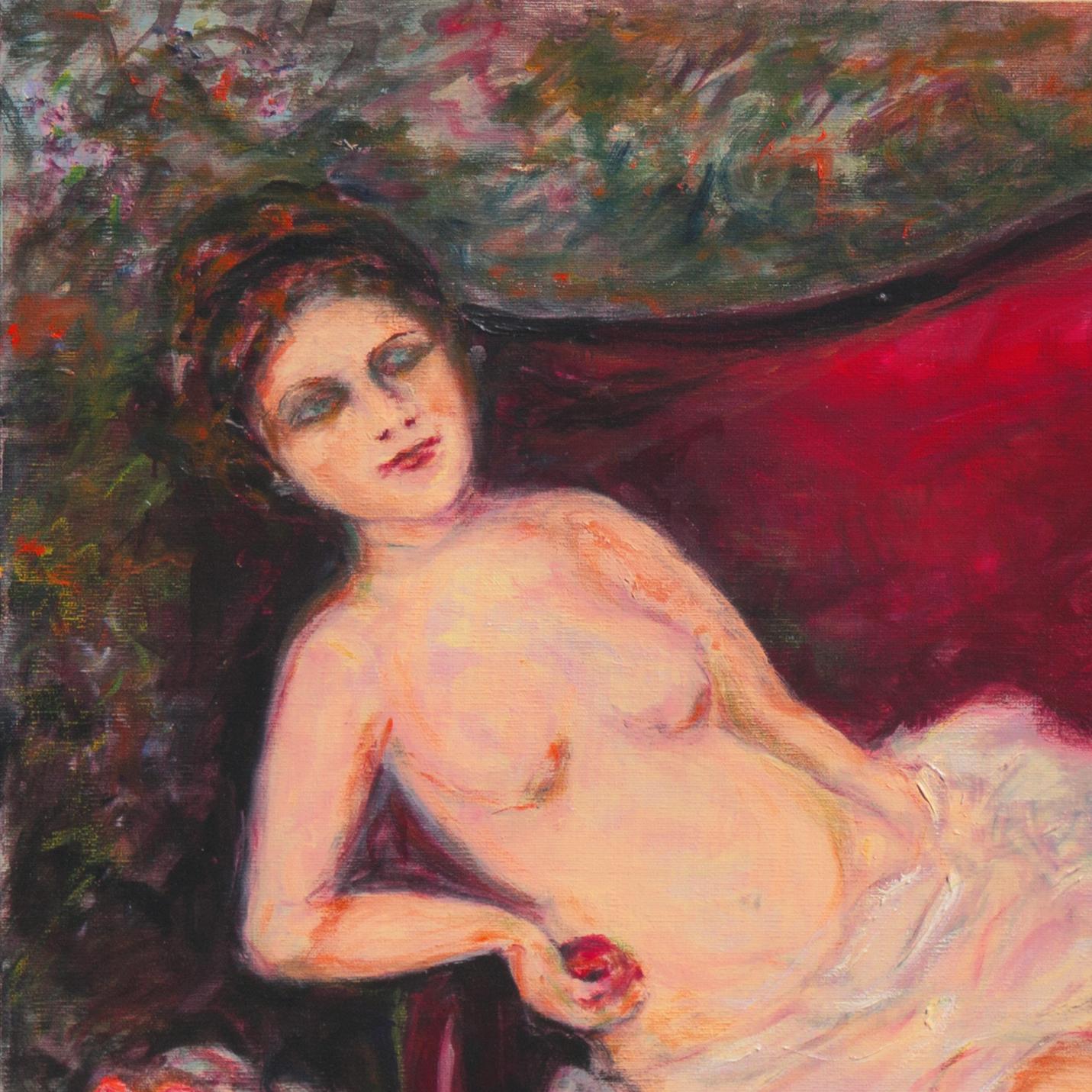 'Desnudo recostado', Mujer artista de San Francisco, Óleo postimpresionista de gran tamaño en venta 3