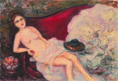'Desnudo recostado', Mujer artista de San Francisco, Óleo postimpresionista de gran tamaño