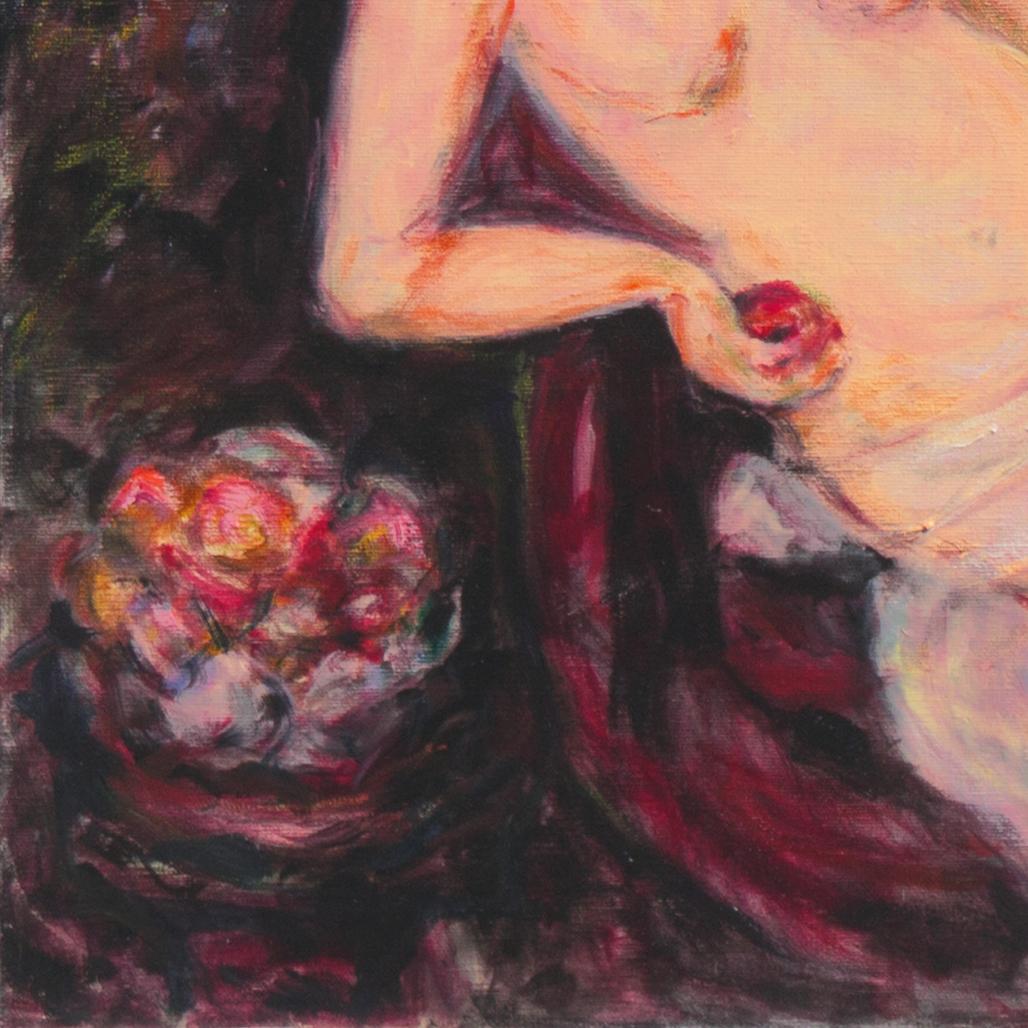 'Reclining Nude', San Francisco Woman Artist, Large Post-Impressionist Oil For Sale 1