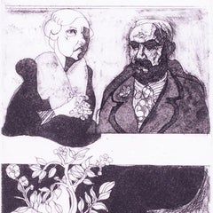 Vivian Stanshall, Britin, Radierung "Ein sitzendes Paar" mit Atelierstempel