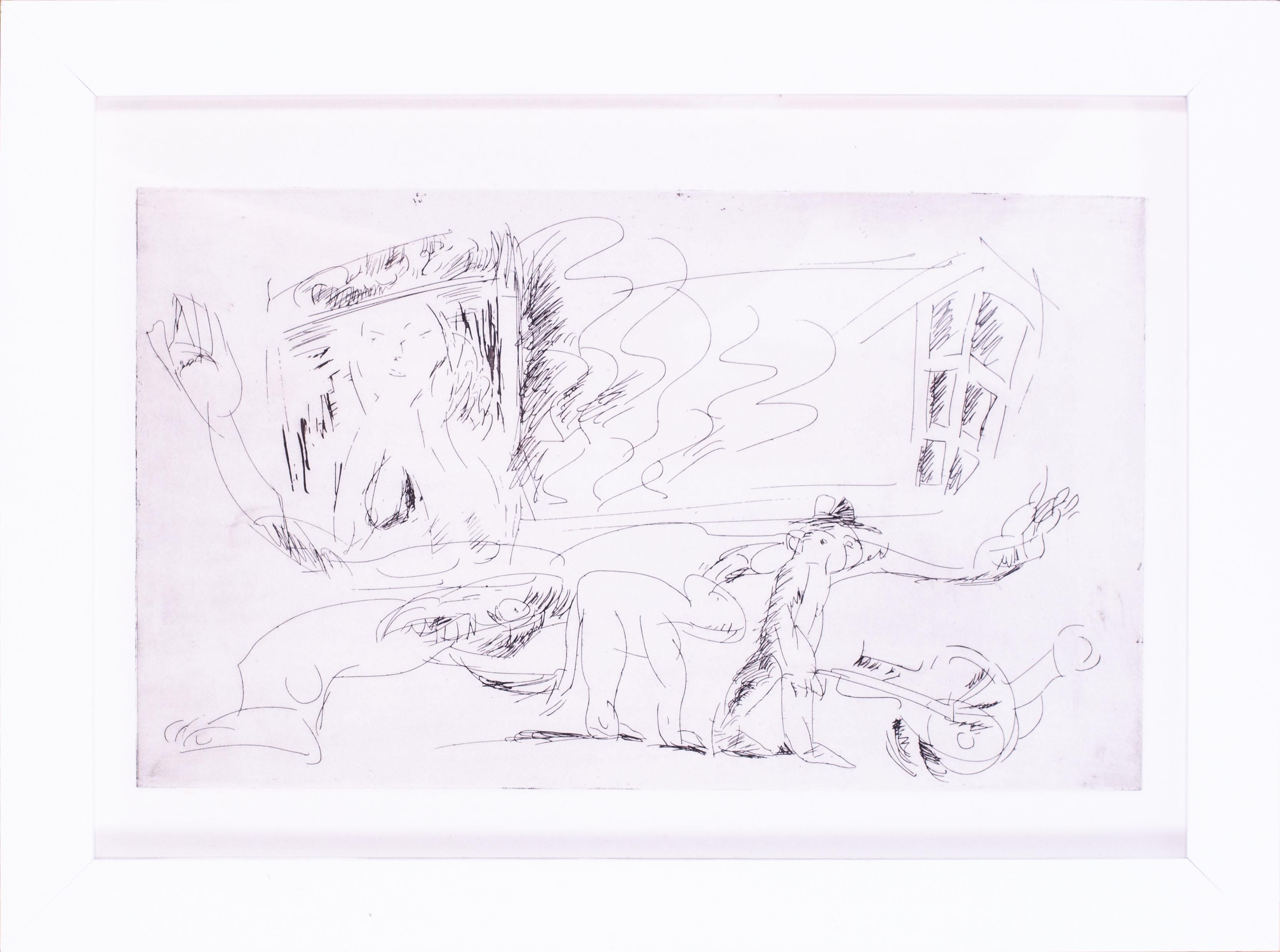 Vivian Stanshall, British, etching 'Ramblings of war' Signed