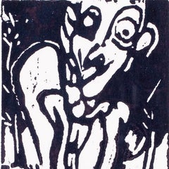 Vivian Stanshall, Brite, Holzstich 'Lunatic', signiert 'Vivian'.