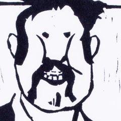 Vivian Stanshall, Brite, Holzschnitt "Grinsender Mann", signiert "Vivian".