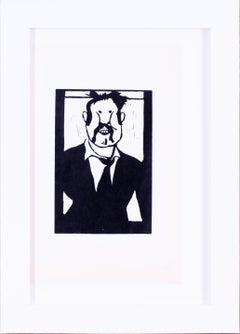 Vivian Stanshall, Brite, Holzschnitt "Grinsender Mann", signiert "Vivian".