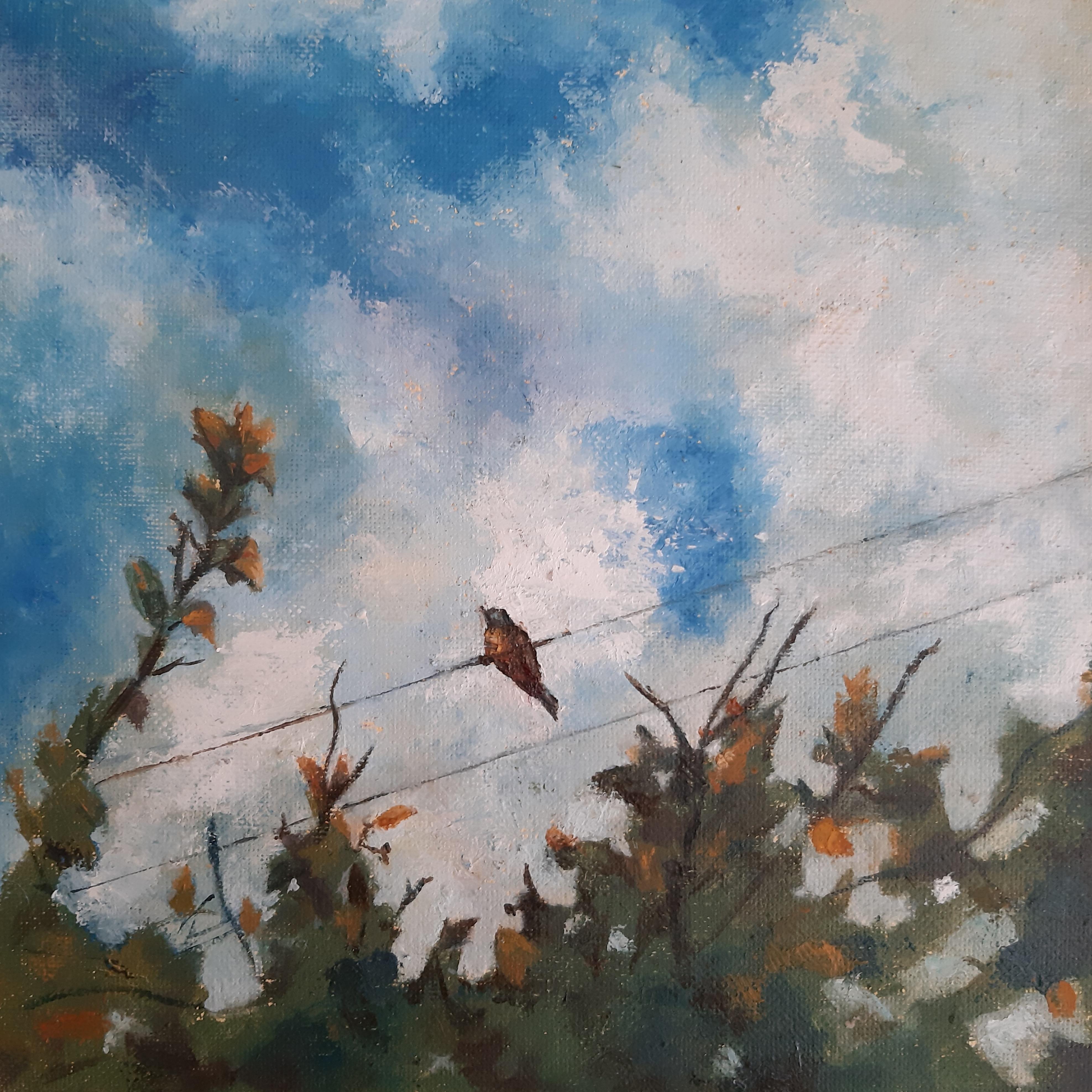 Birds on a Wire, Bird Paintings, Oil , Emerging Artist, Chilean Artist, Nature For Sale 1