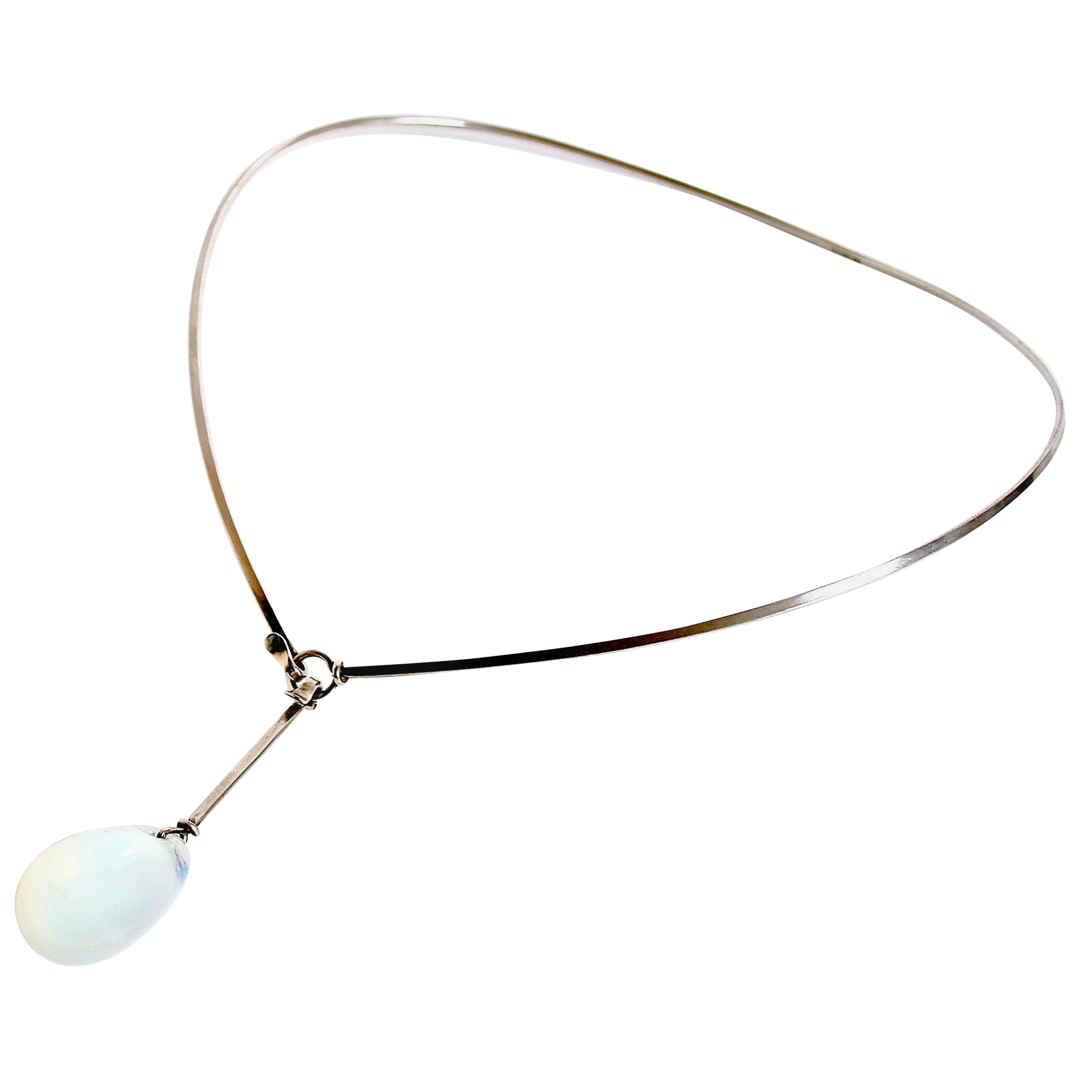 Vivianna Torun Bulow-Hube sterling silver & glass neckring made in Biot France For Sale