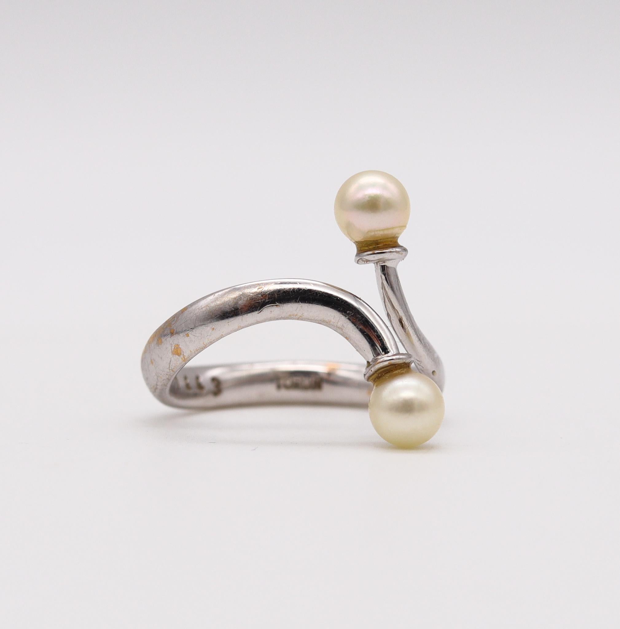 Vivianna Torun for Georg Jensen 1970 Free Form Ring 18kt White Gold with Pearls In Excellent Condition In Miami, FL
