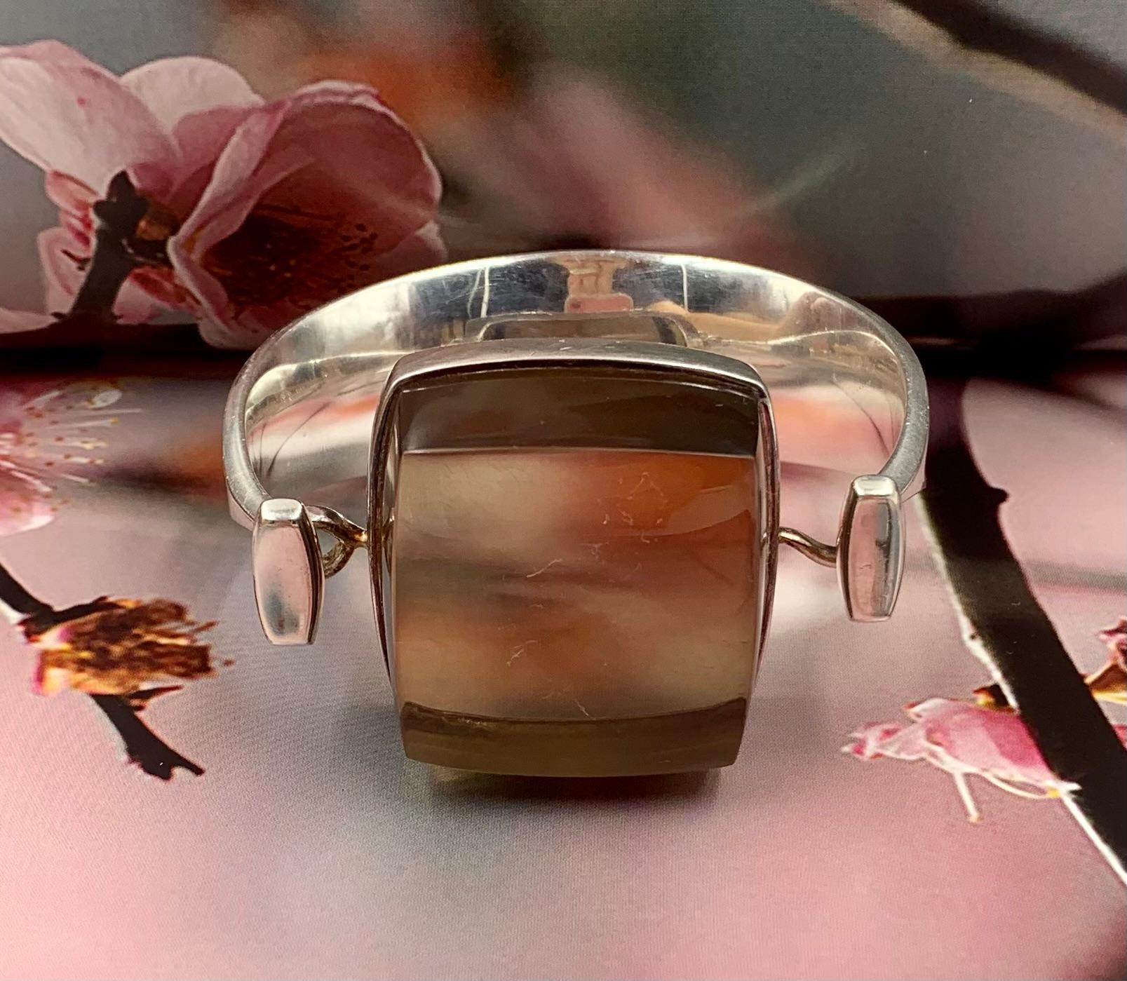 Vivianna Torun for Georg Jensen Large Smoky Quartz Sterling Silver Bracelet 1968 For Sale 6