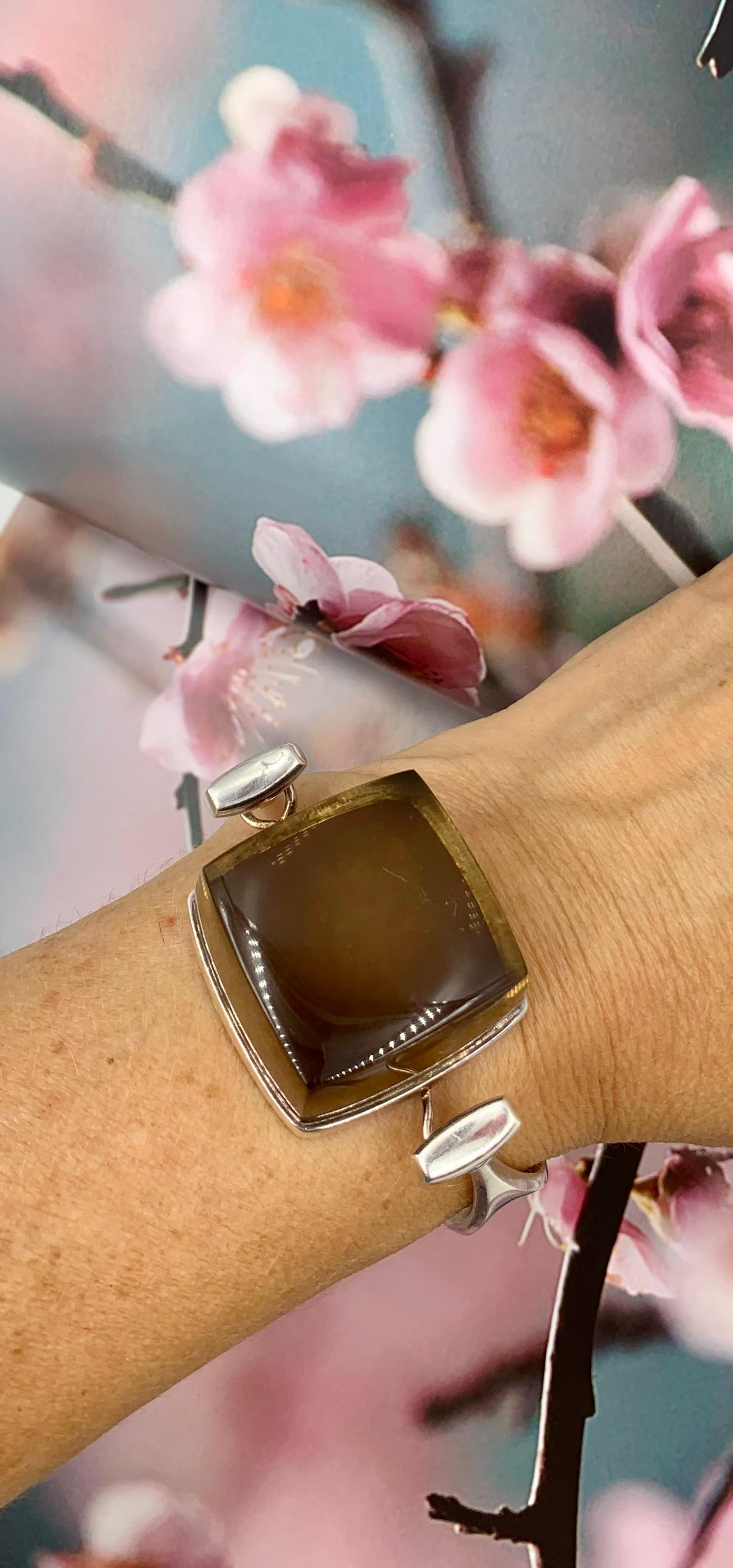 Vivianna Torun for Georg Jensen Large Smoky Quartz Sterling Silver Bracelet 1968 For Sale 7