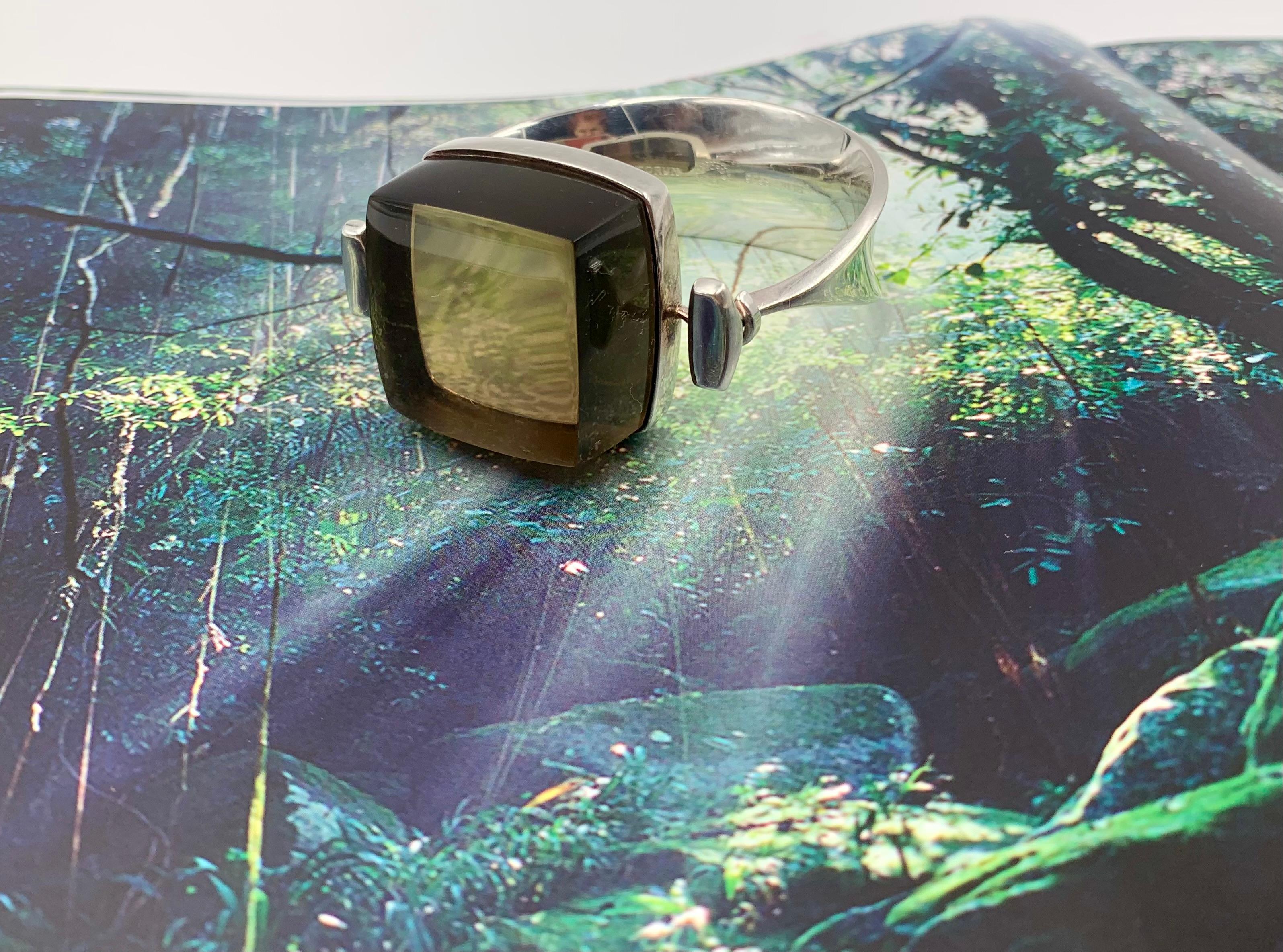 Square Cut Vivianna Torun for Georg Jensen Large Smoky Quartz Sterling Silver Bracelet 1968 For Sale