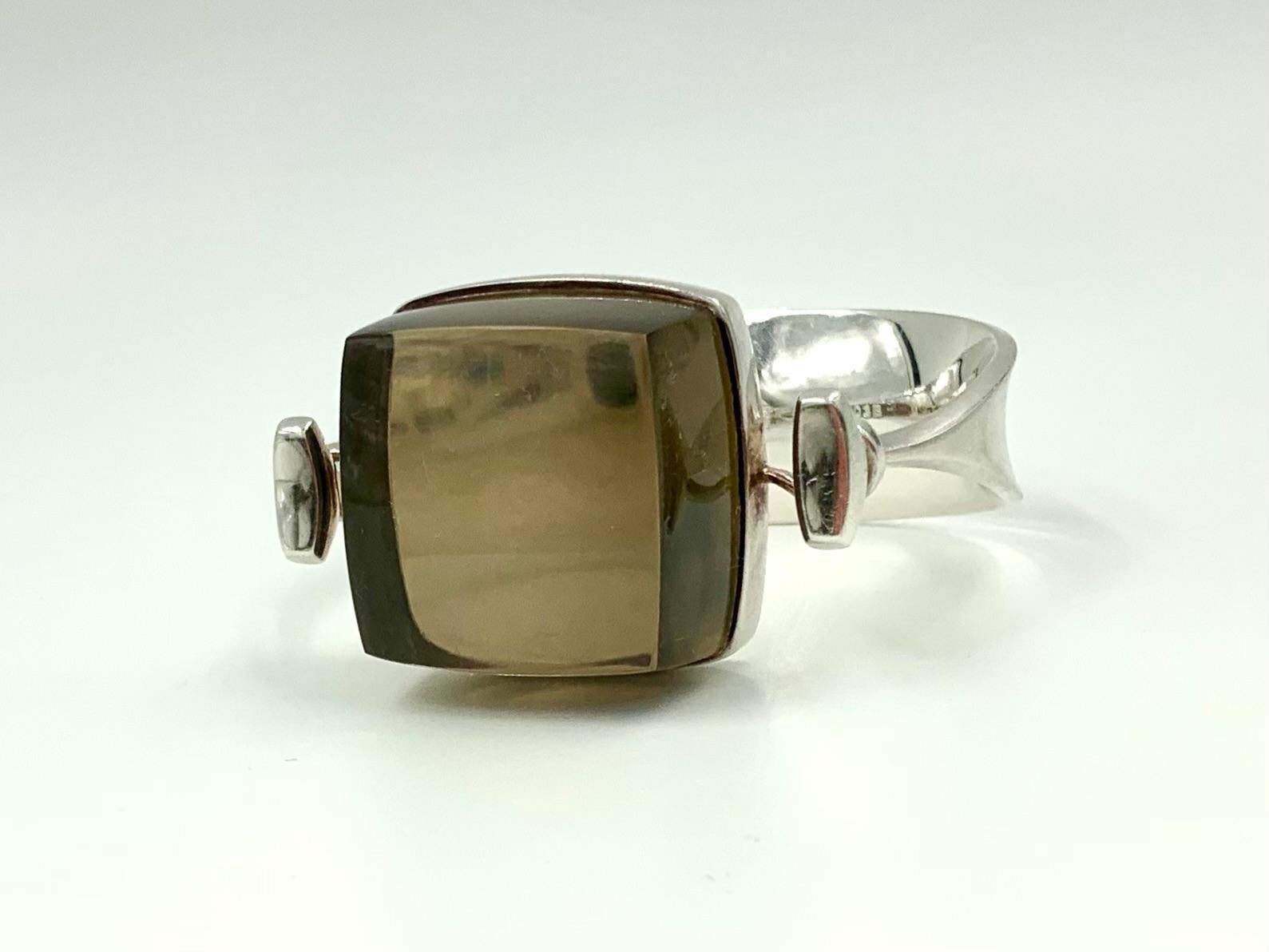 Vivianna Torun for Georg Jensen Large Smoky Quartz Sterling Silver Bracelet 1968 In Good Condition For Sale In New York, NY
