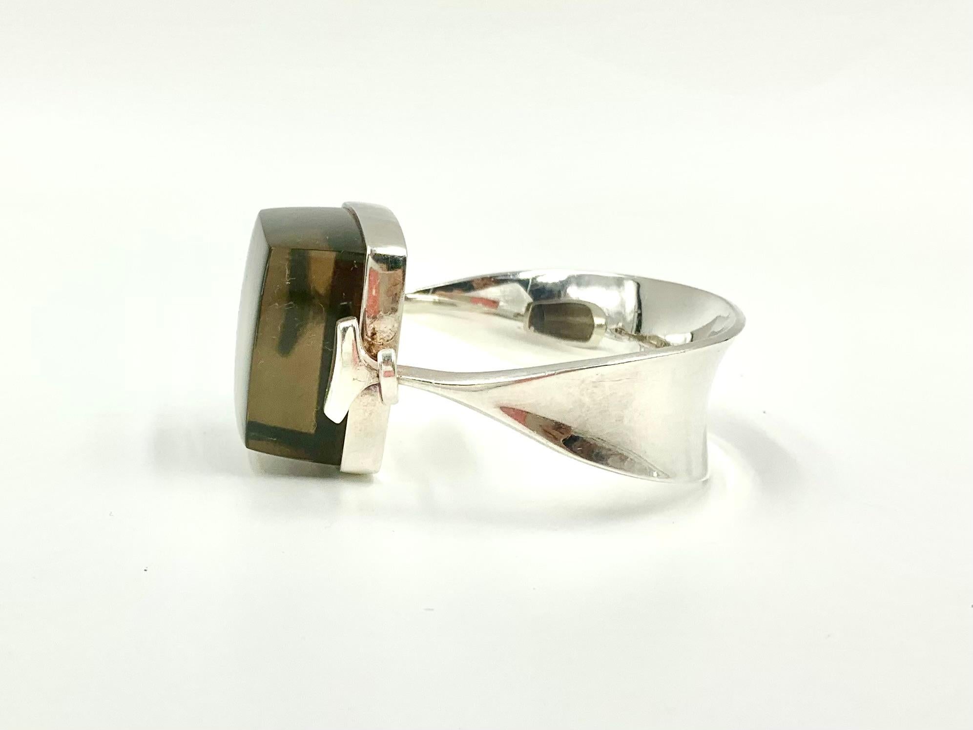 Women's or Men's Vivianna Torun for Georg Jensen Large Smoky Quartz Sterling Silver Bracelet 1968 For Sale