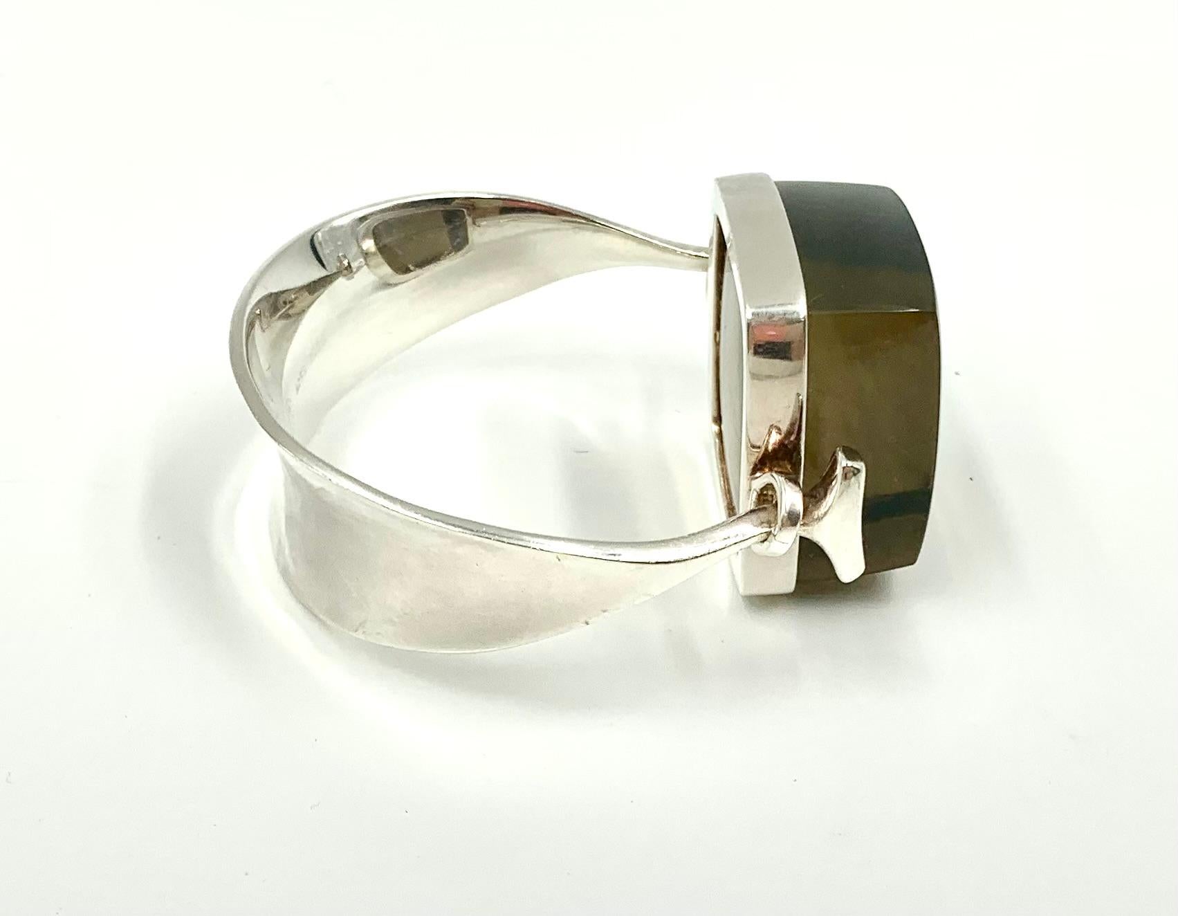 Vivianna Torun for Georg Jensen Large Smoky Quartz Sterling Silver Bracelet 1968 For Sale 2