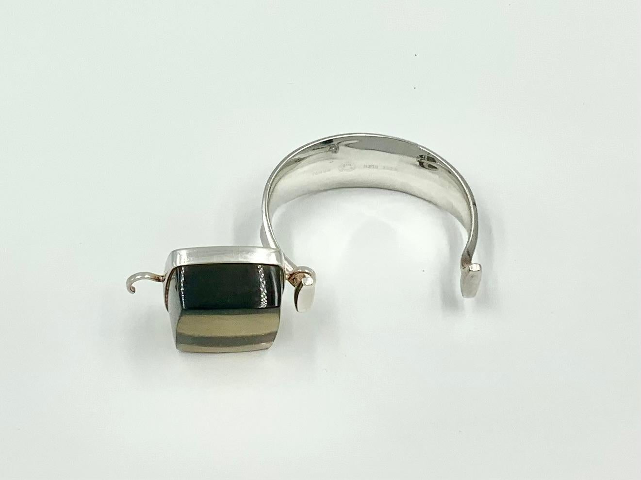 Vivianna Torun for Georg Jensen Large Smoky Quartz Sterling Silver Bracelet 1968 For Sale 3