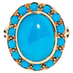 Vintage Circa 1970s Oval Turquoise Ring 9 Carat Yellow Gold