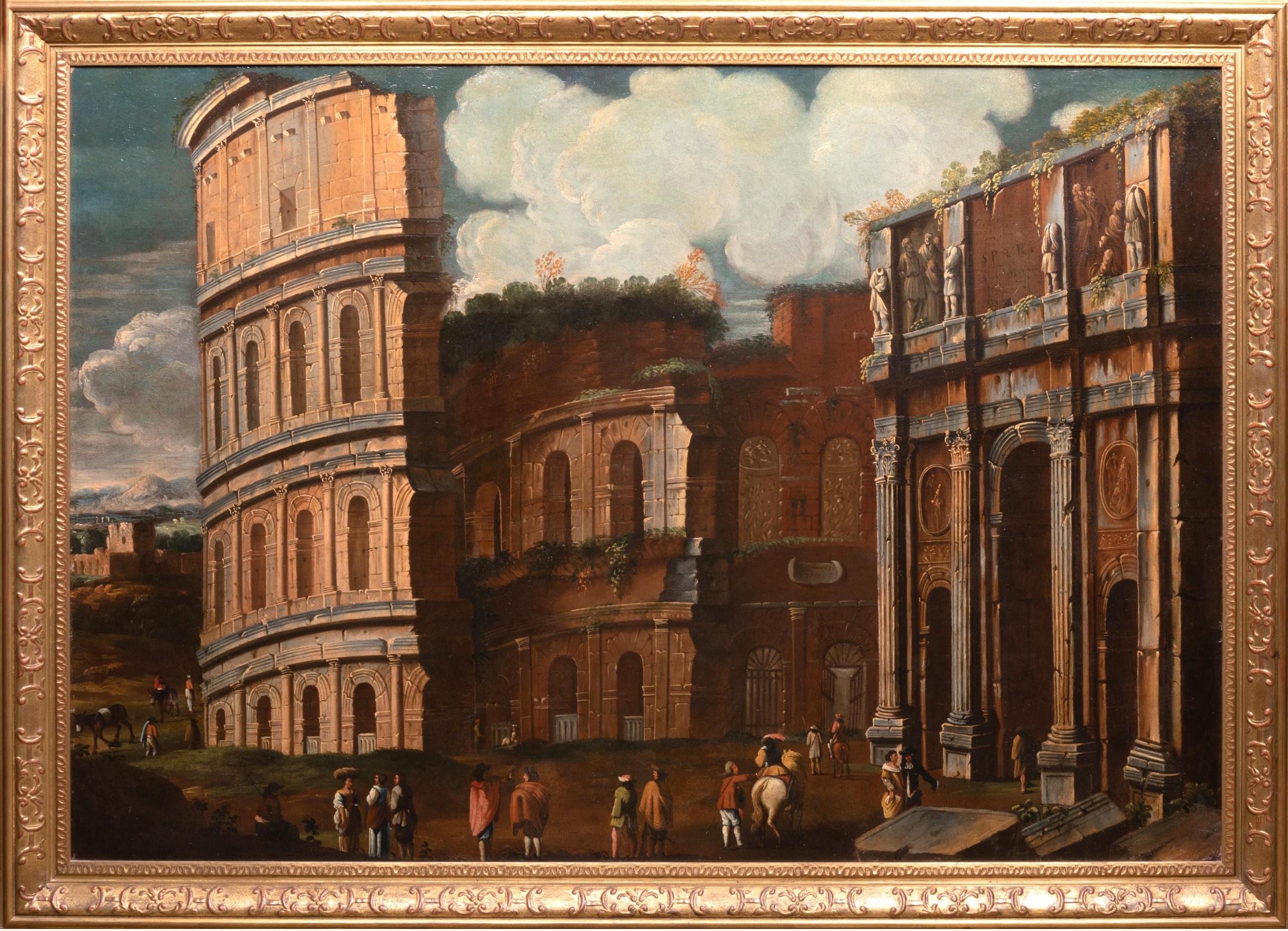 Figurative Painting Viviano Codazzi - Un bâtiment du 17e s. École italienne, Capriccio avec le Colosseum, cercle de V. Codazzi