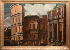 Un siglo XVII Escuela italiana, Capriccio con el Coliseo, círculo de V. Codazzi