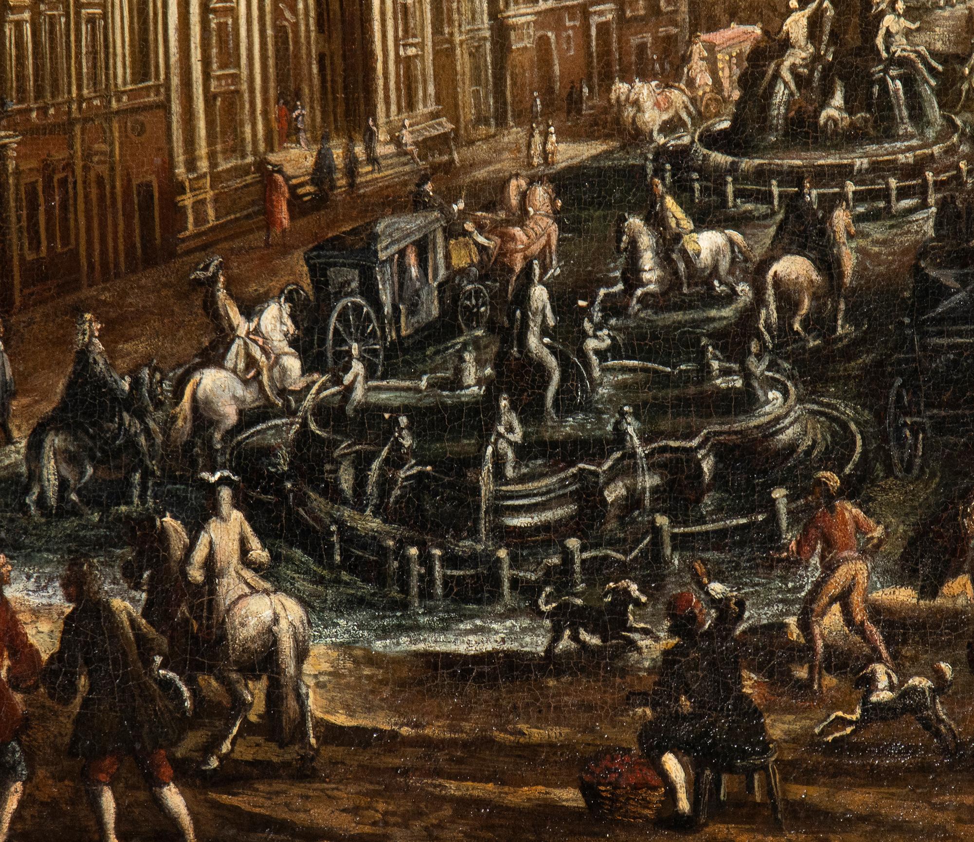 Paesaggio dipinto ad olio Veduta di Piazza Navona Seguace di Viviano Codazzi 18° secolo 3