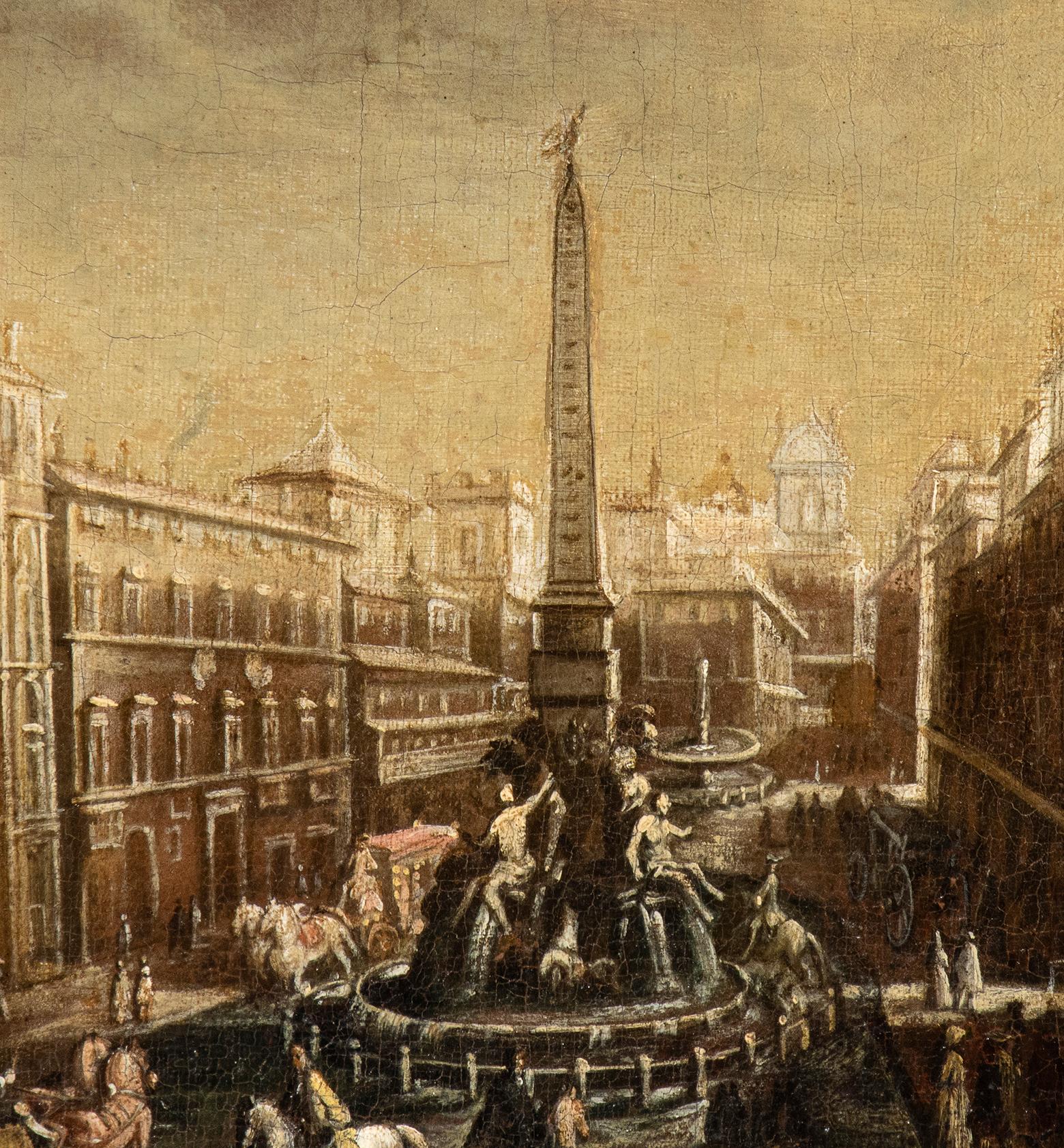 Paesaggio dipinto ad olio Veduta di Piazza Navona Seguace di Viviano Codazzi 18° secolo 4