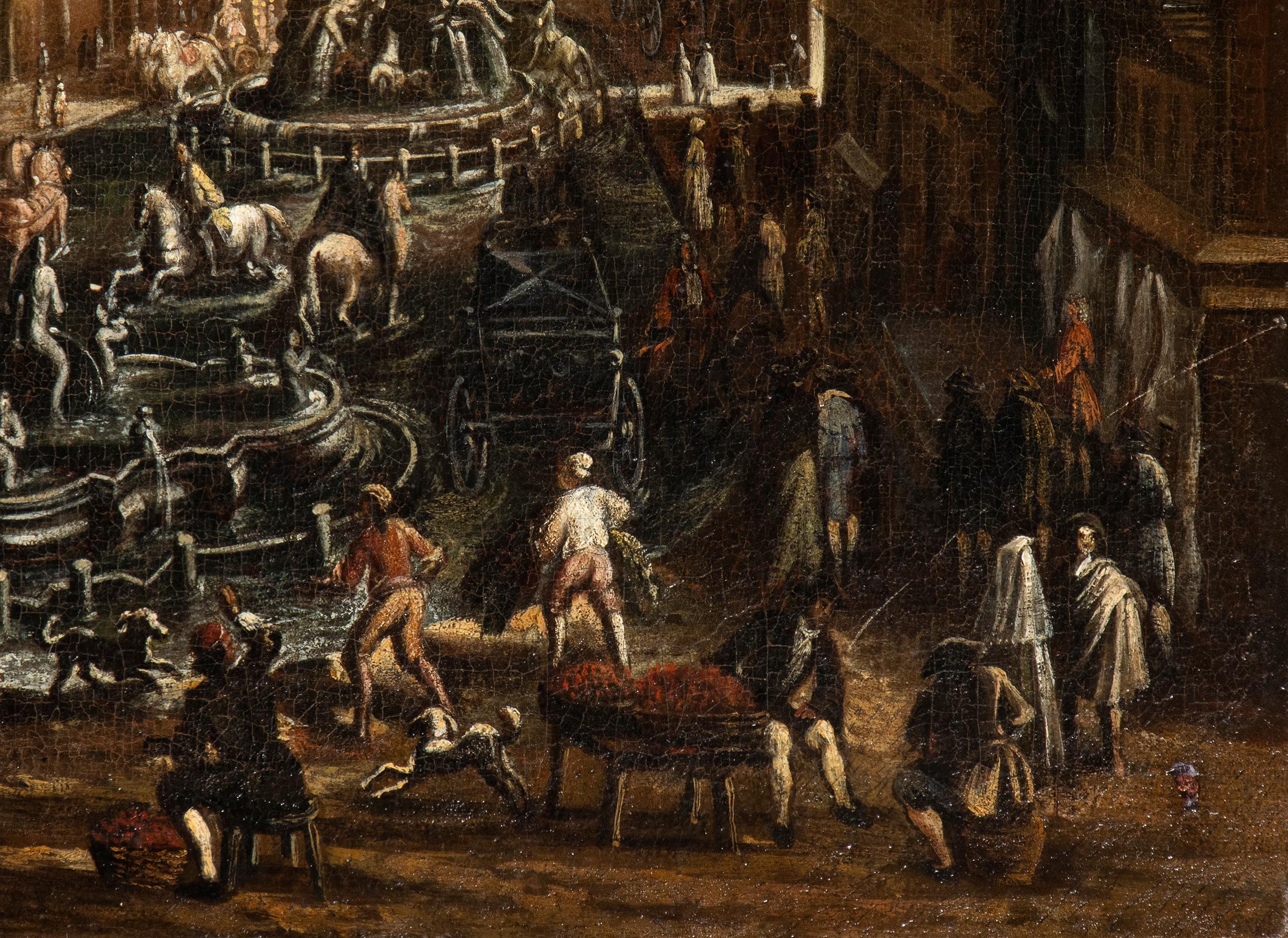 Paesaggio dipinto ad olio Veduta di Piazza Navona Seguace di Viviano Codazzi 18° secolo 5