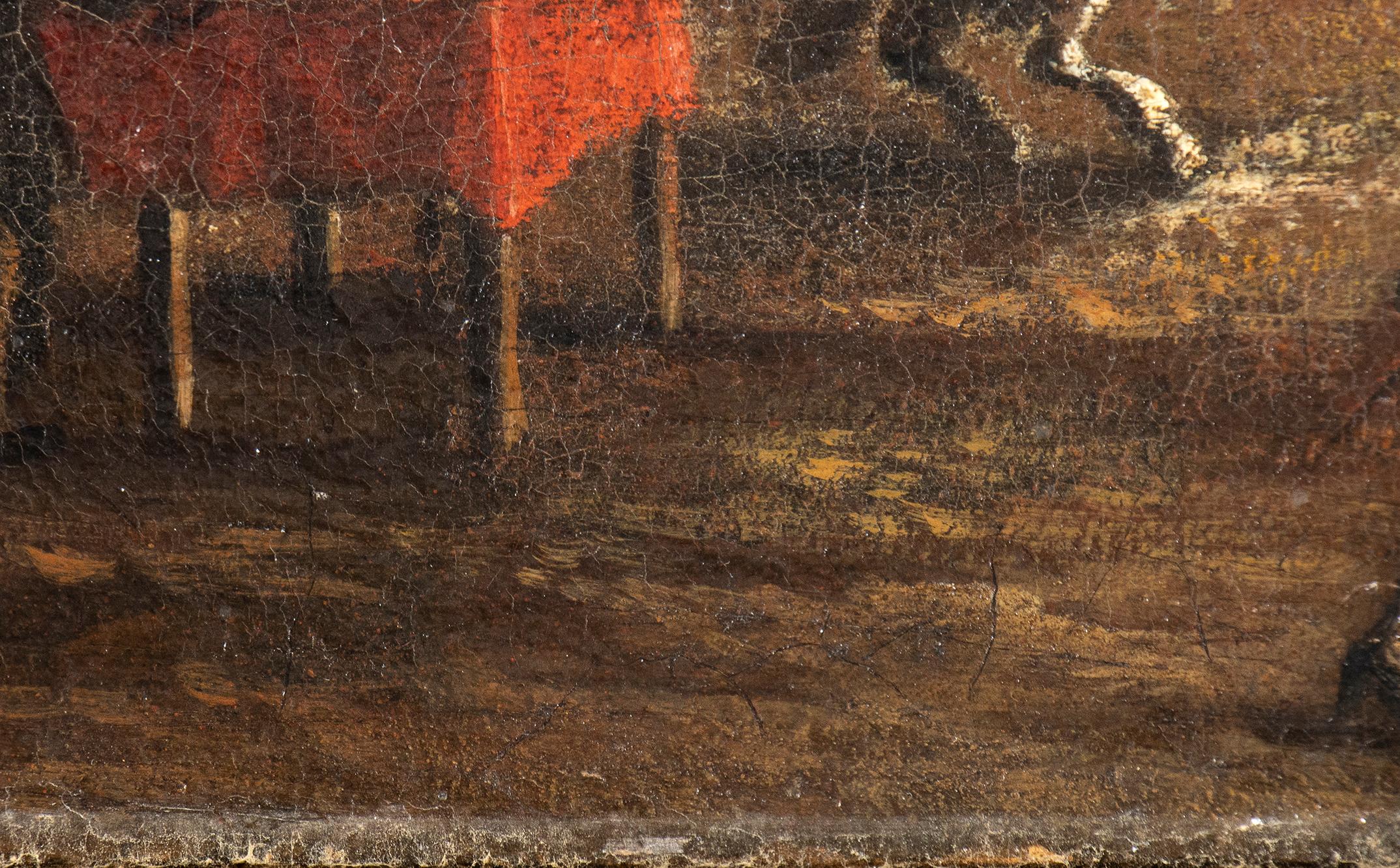 Paesaggio dipinto ad olio Veduta di Piazza Navona Seguace di Viviano Codazzi 18° secolo 6