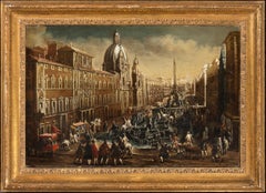 Paesaggio dipinto ad olio Veduta di Piazza Navona Seguace di Viviano Codazzi 18° secolo