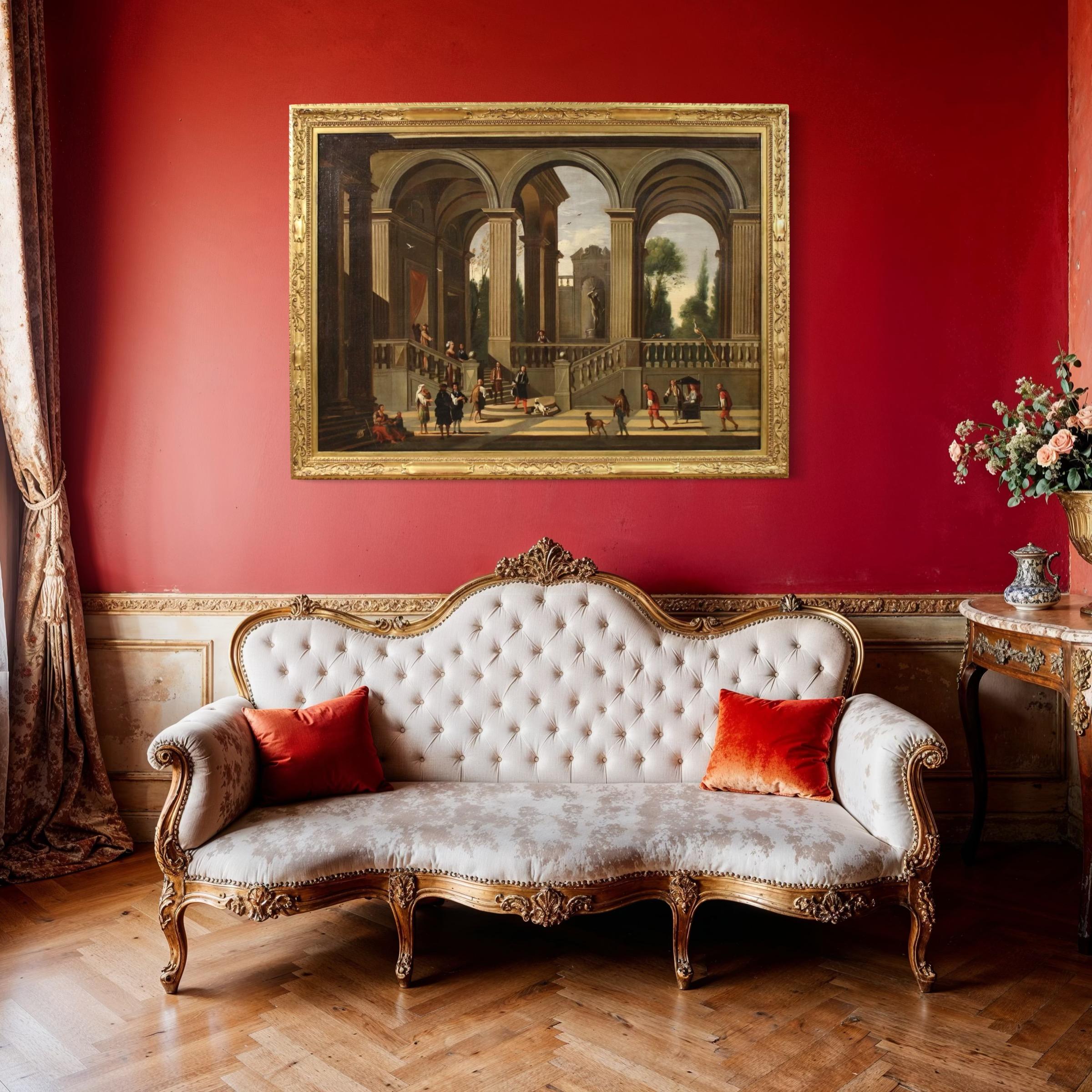 17th Century Oil on Canvas Italian Landscape Architectural Capriccio Painting For Sale 10