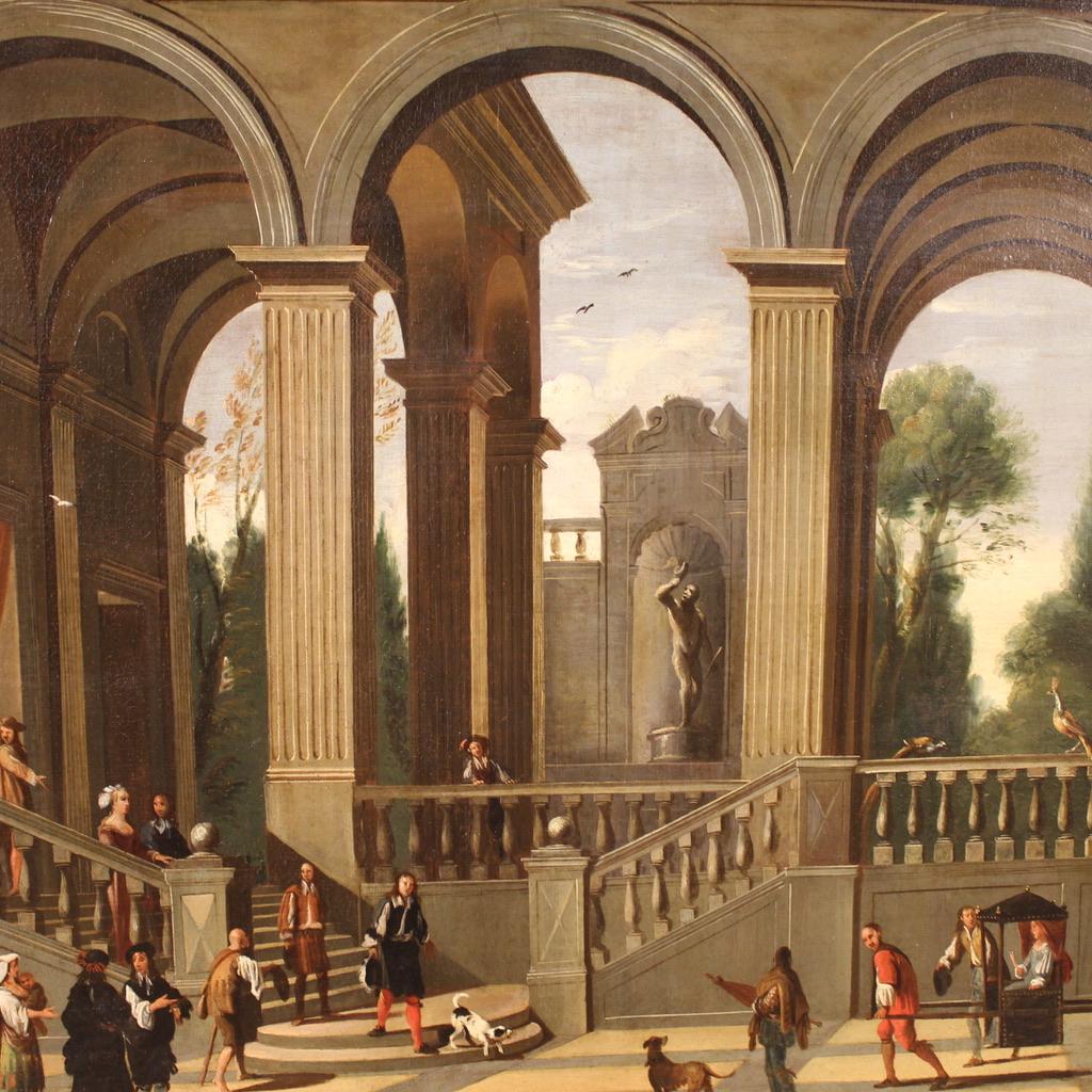 17th Century Oil on Canvas Italian Landscape Architectural Capriccio Painting For Sale 12
