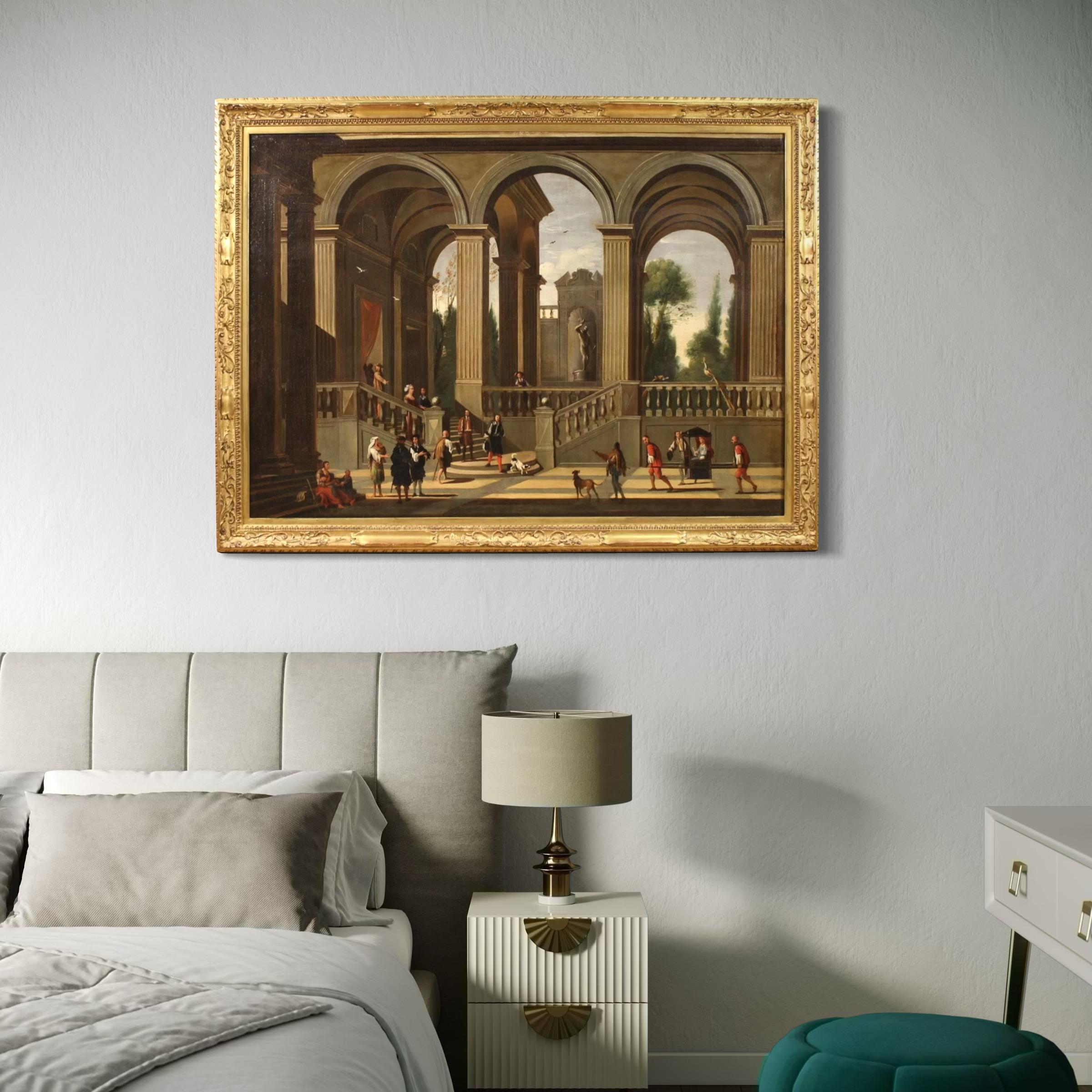 17th Century Oil on Canvas Italian Landscape Architectural Capriccio Painting For Sale 2