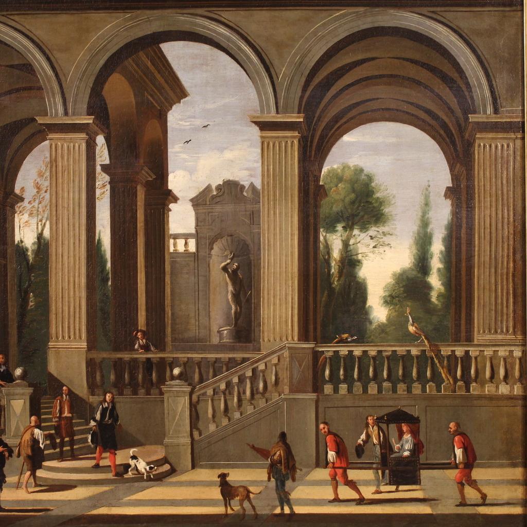 17th Century Oil on Canvas Italian Landscape Architectural Capriccio Painting For Sale 3