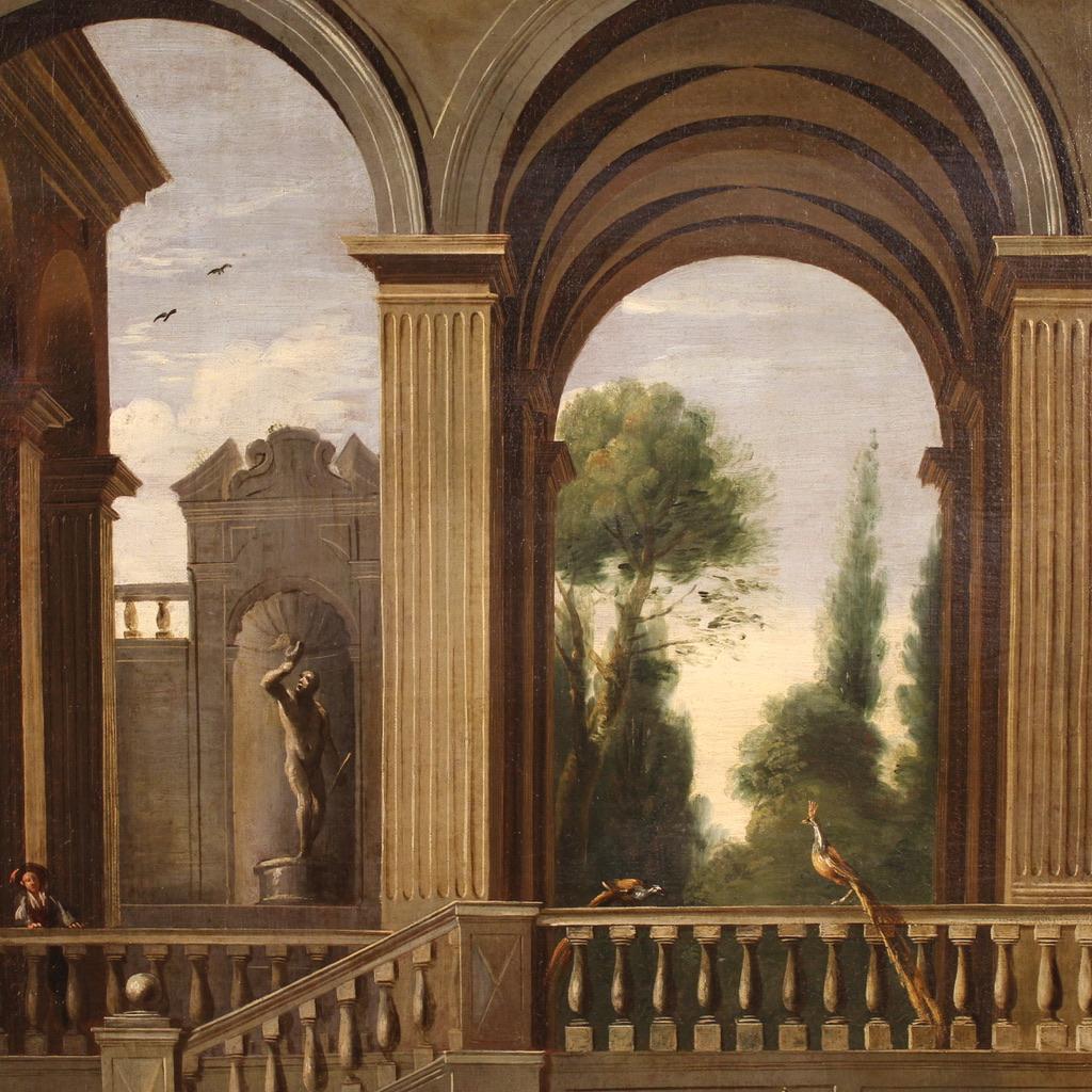 17th Century Oil on Canvas Italian Landscape Architectural Capriccio Painting For Sale 4