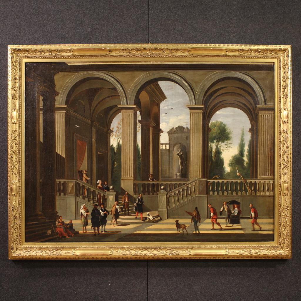 17th Century Oil on Canvas Italian Landscape Architectural Capriccio Painting