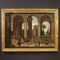 17th Century Oil on Canvas Italian Landscape Architectural Capriccio Painting