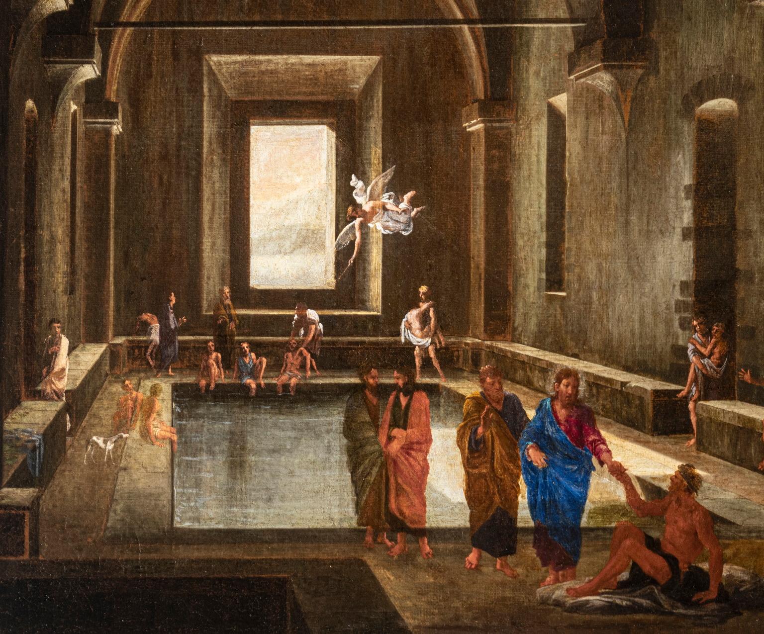 Huile sur toile, peinture religieuse figurative baroque italienne du 17e siècle - Baroque Painting par Viviano Codazzi and Domenico Gargiulo