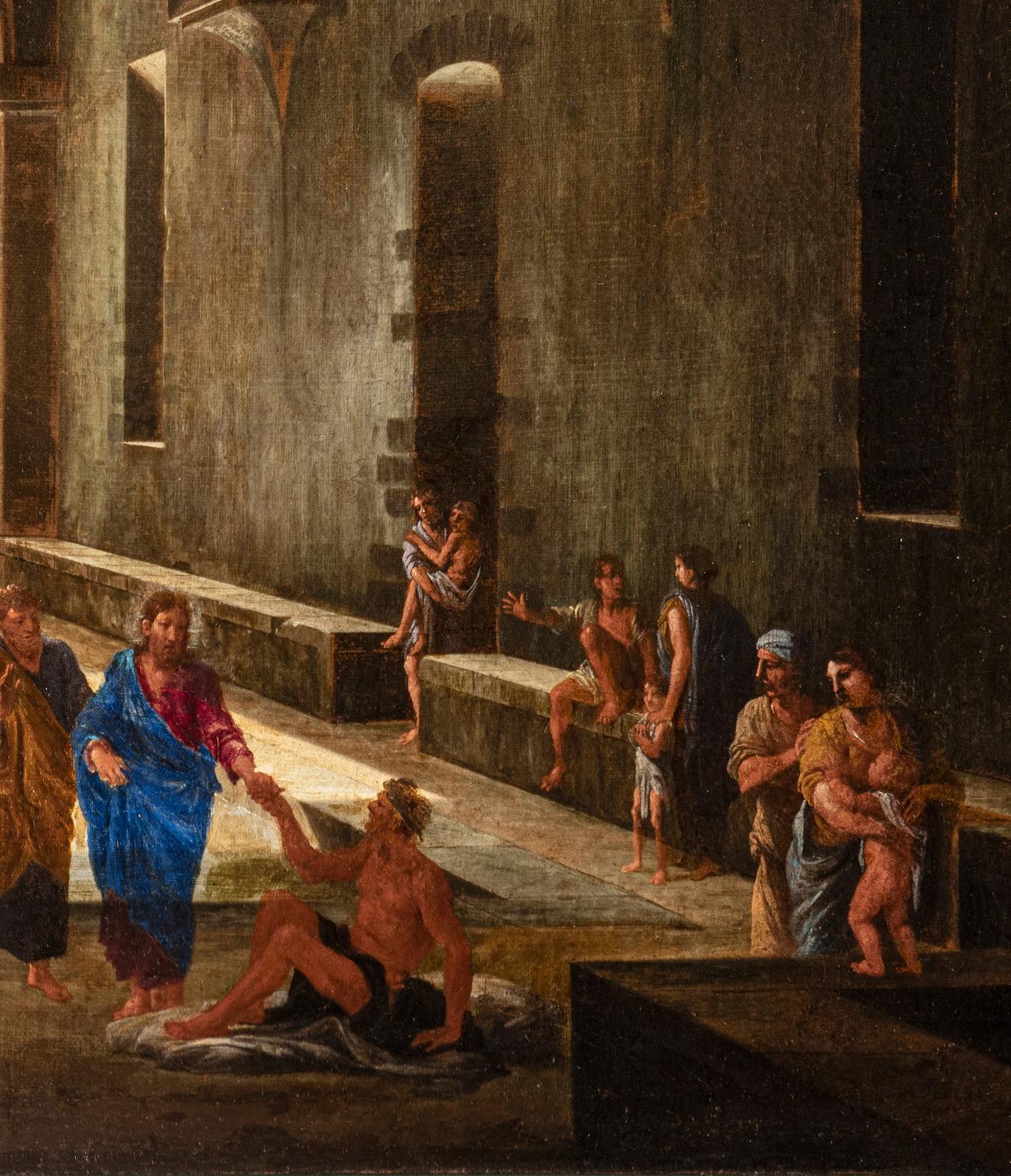 Huile sur toile, peinture religieuse figurative baroque italienne du 17e siècle - Black Interior Painting par Viviano Codazzi and Domenico Gargiulo