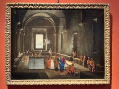 Dipinto figurativo religioso italiano barocco del XVII secolo olio su tela