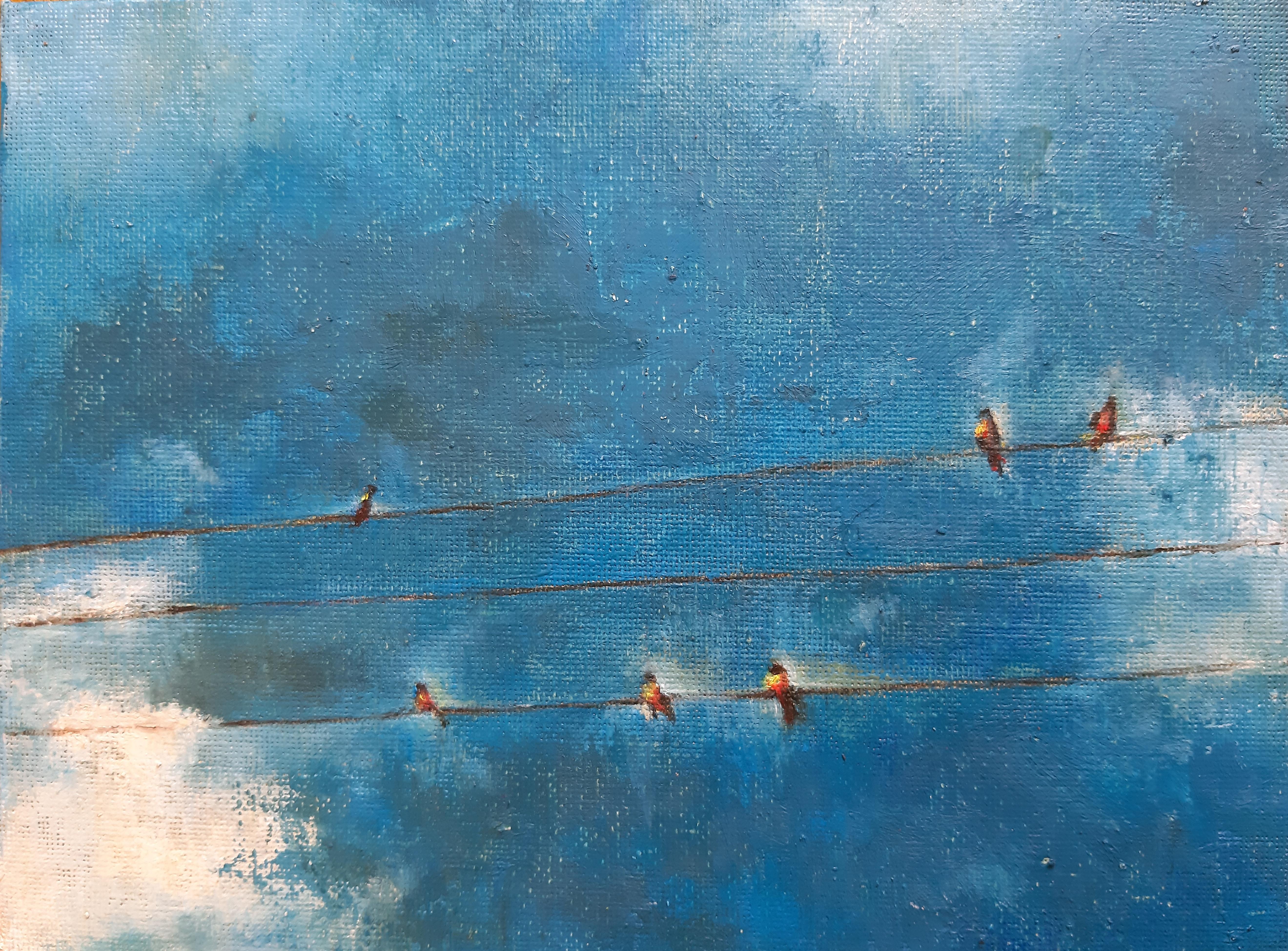 Three Bird Paintings ,Chilean Artist, Emerging Artist,  oil,Framed ,9x9 , 8x9