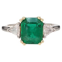 Vivid 18k Platinum Natural 1.88ct Zambian Emerald & Diamond Ring i7447