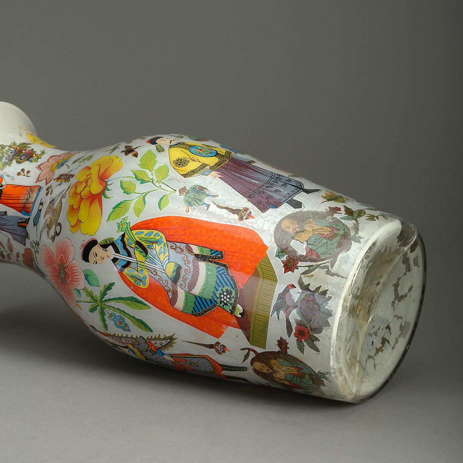 French Vivid 19th Century Decalcomania Vase